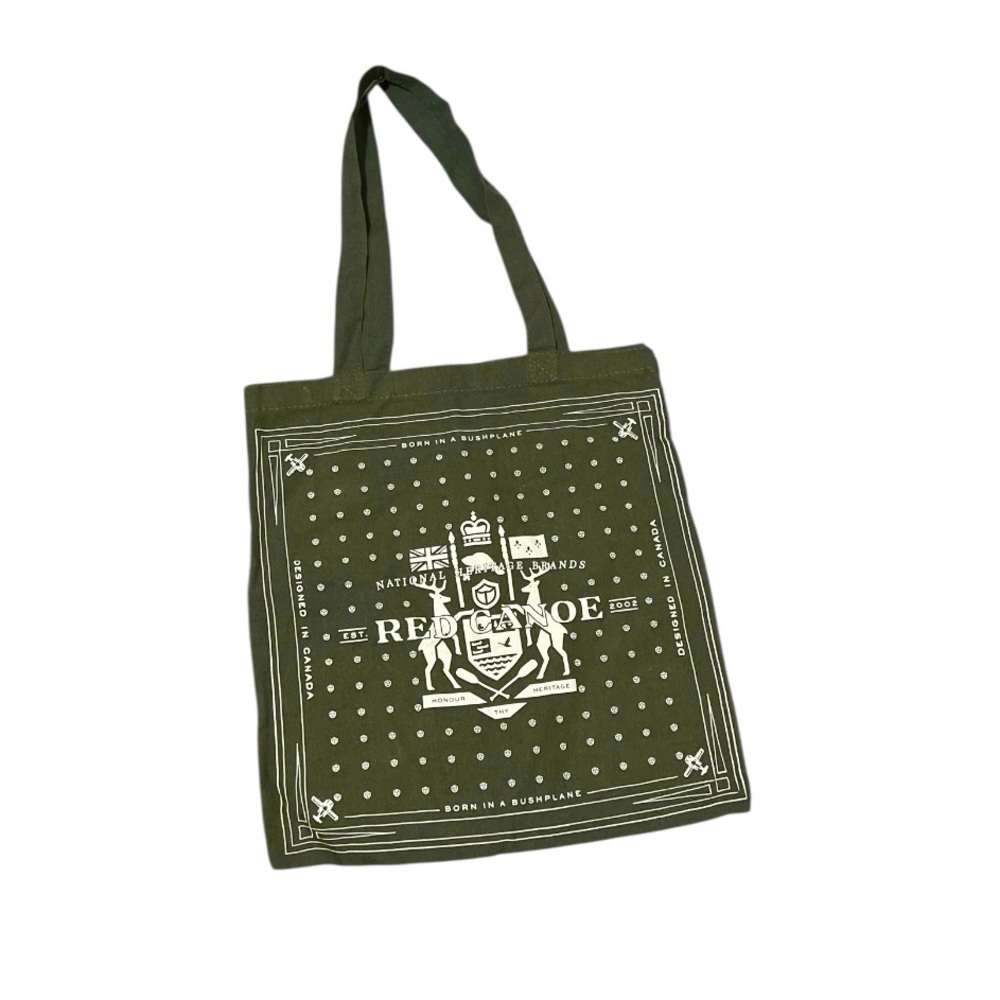 Red Canoe Heritage Logo Tote Bag – Olive Green Canvas Shopper